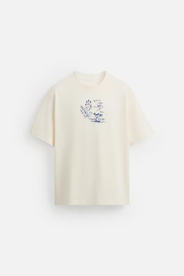 EMBROIDERED T-SHIRT - Ecru by Zara