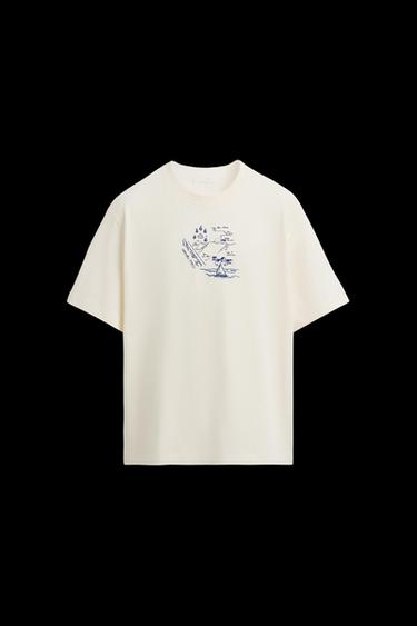 Zara COMBINATION EMBROIDERY T-SHIRT - Ecru - Image 0