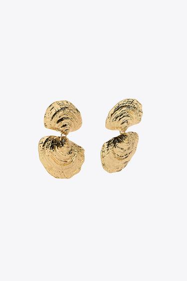 DOUBLE SEASHELL EARRINGS - Golden by Zara - Image 3