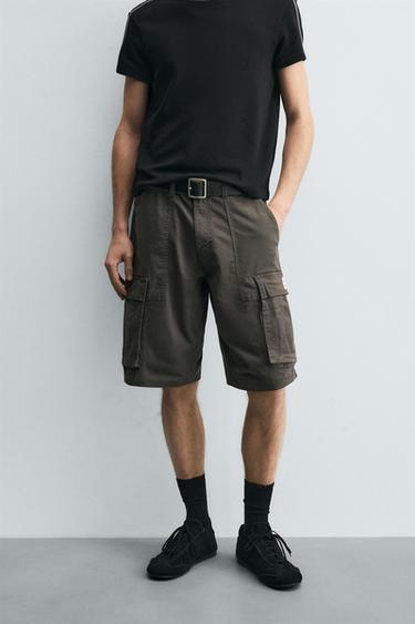 REGULAR FIT CARGO BERMUDA SHORTS - Dark grey by Zara