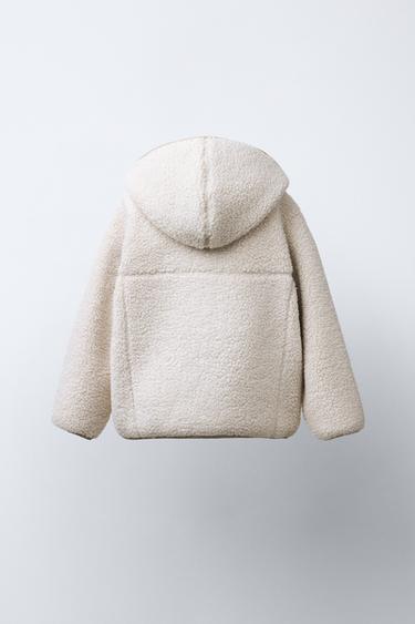 FAUX SHEARLING JACKET WITH HOOD - Ecru by Zara - Image 3