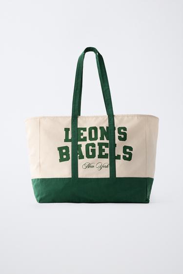 BOLSA TOTE ESTAMPADA LEON'S BAGELS ® - Verde de Zara - Imagen 0