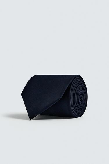 TEXTURED 100% WOOL TIE - Navy blue by Zara