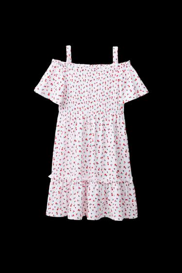 Zara TEXTURED FLORAL DRESS - Ecru / Red - Image 0
