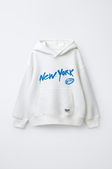 Zara PRINTED HOODIE SWEATSHIRT - Ecru - Image 0