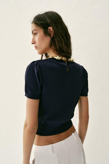 TOP EN MAILLE À BOULES - Bleu de Zara - Image 5