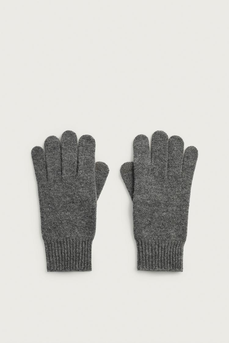 100% WOOL KNIT GLOVES — Gray