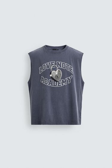 WASHED PADLOCK PRINT TANK TOP - Faded blue by Zara