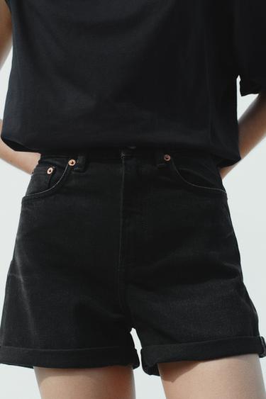 HIGH-WAIST MOM FIT TRF BERMUDA SHORTS - Faded black by Zara
