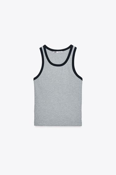 CAMISETA RIB CONTRASTE - Gris vigoré de Zara - Imagen 0