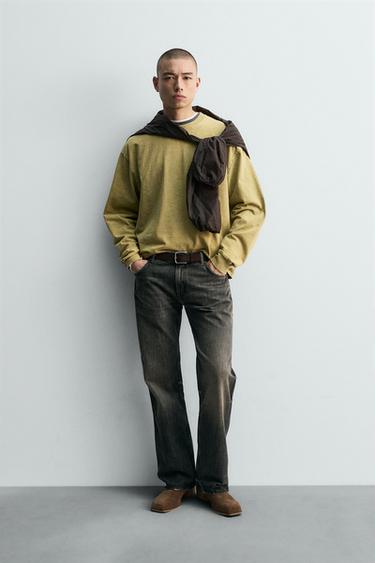 Zara 破損效果紋理 T 恤 - 芥末色