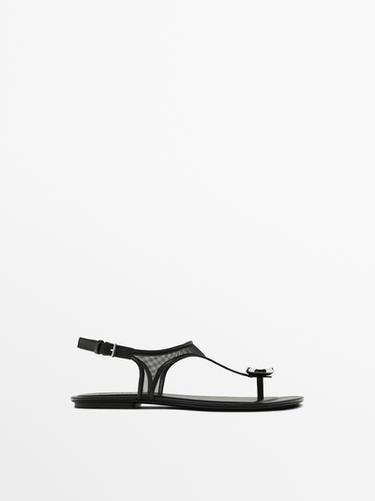 Zara Mesh sandals with rhinestone detail - Black