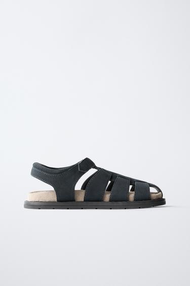 Zara 真皮羅馬風涼鞋 - 海軍藍