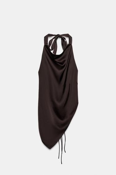 TOP SATINADO HALTER ASIMÉTRICO - Berenjena oscuro de Zara - Imagen 0