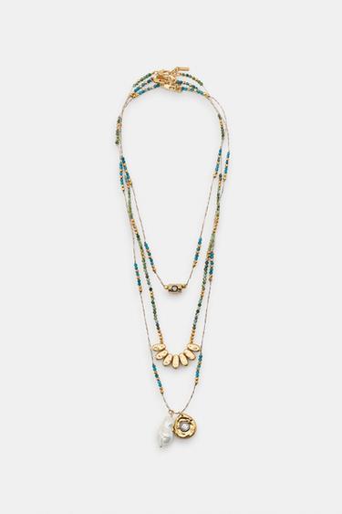 PACK OF 3 BEADED CHAIN NECKLACES - Golden by Zara