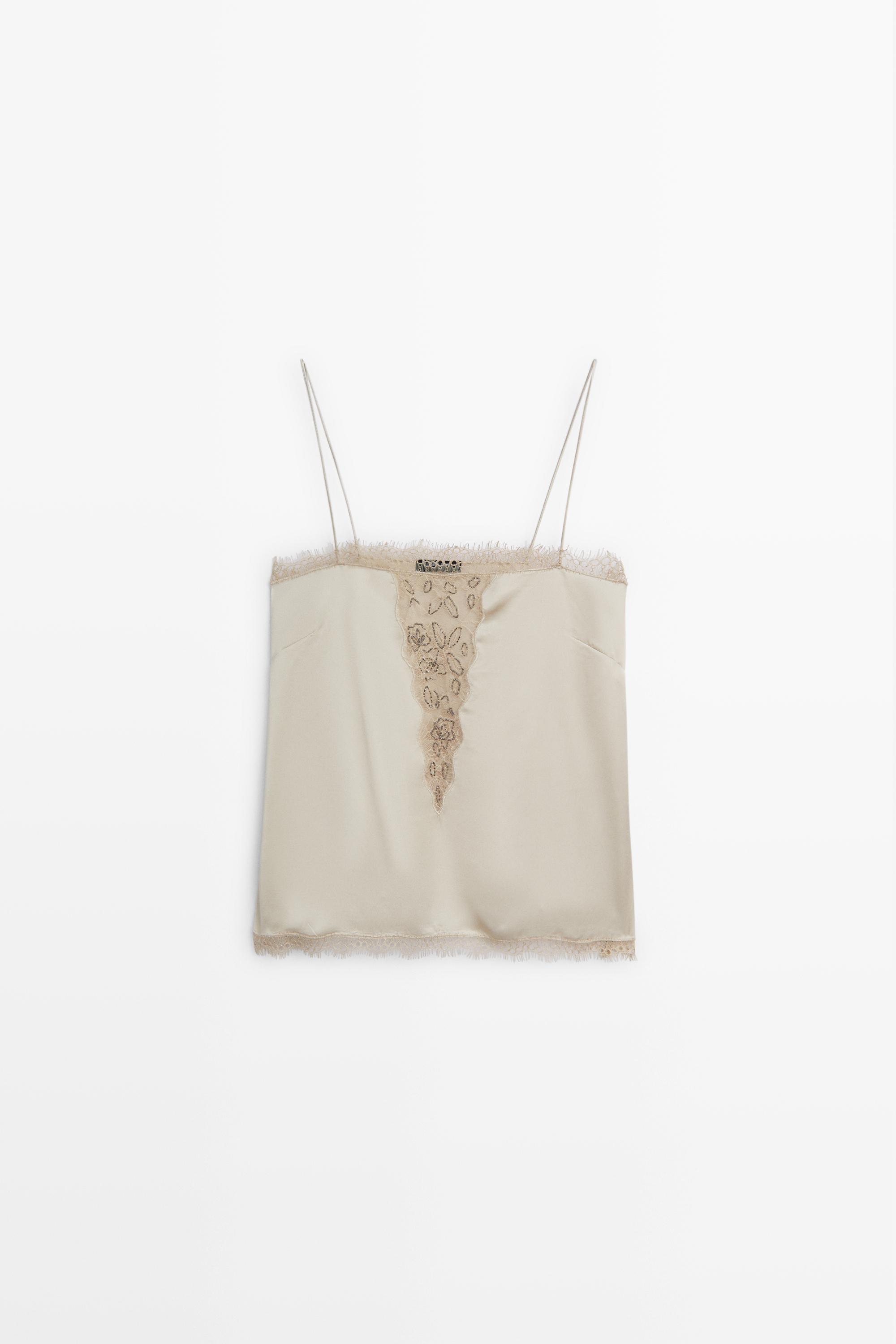 Top esprit lingerie à fines bretelles et détail dentelle