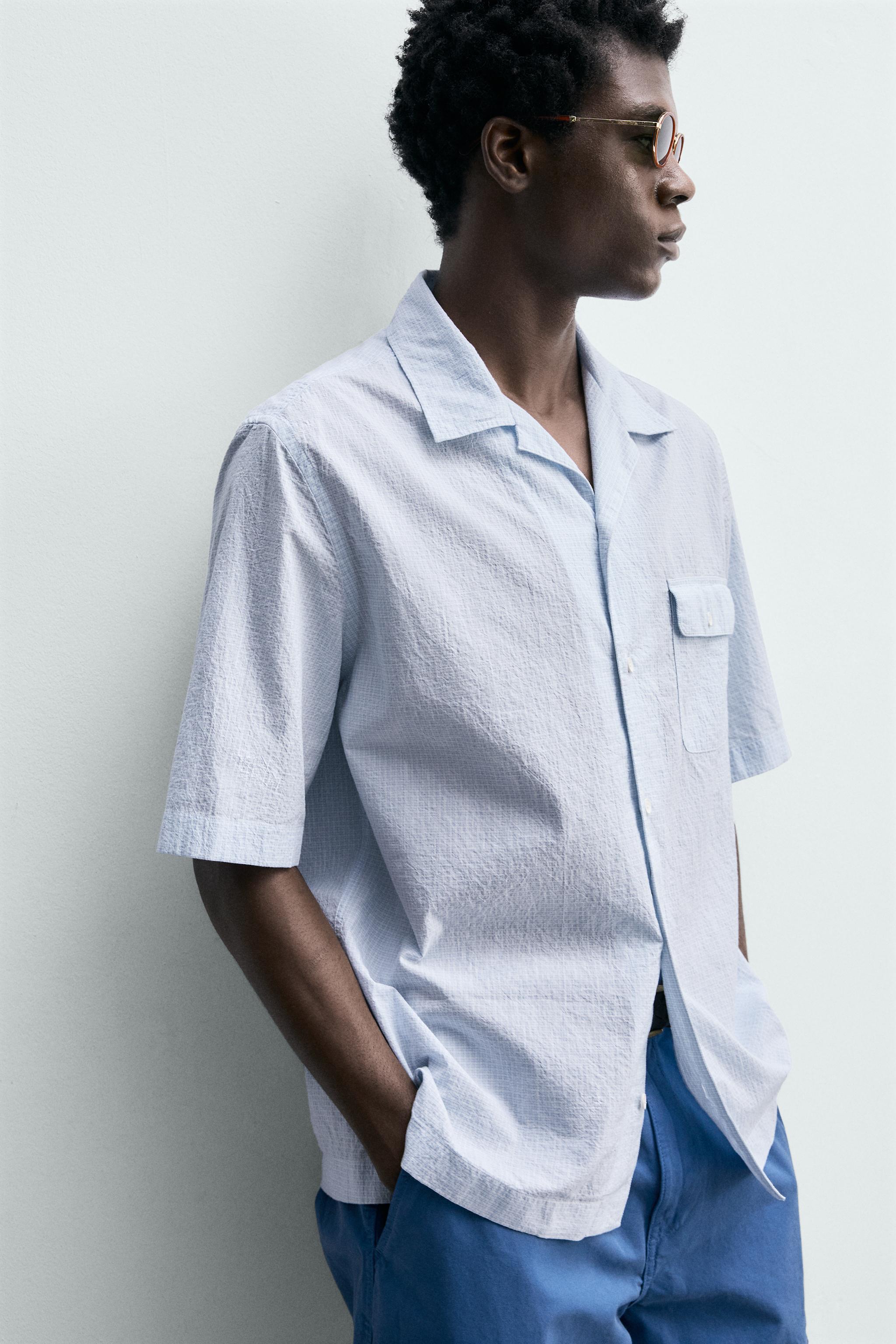 TEXTURED PLAID SHIRT - Blue / White | ZARA Canada