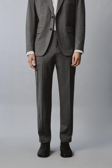 PINSTRIPE WOOL BLEND SUIT TROUSERS - Grey by Zara