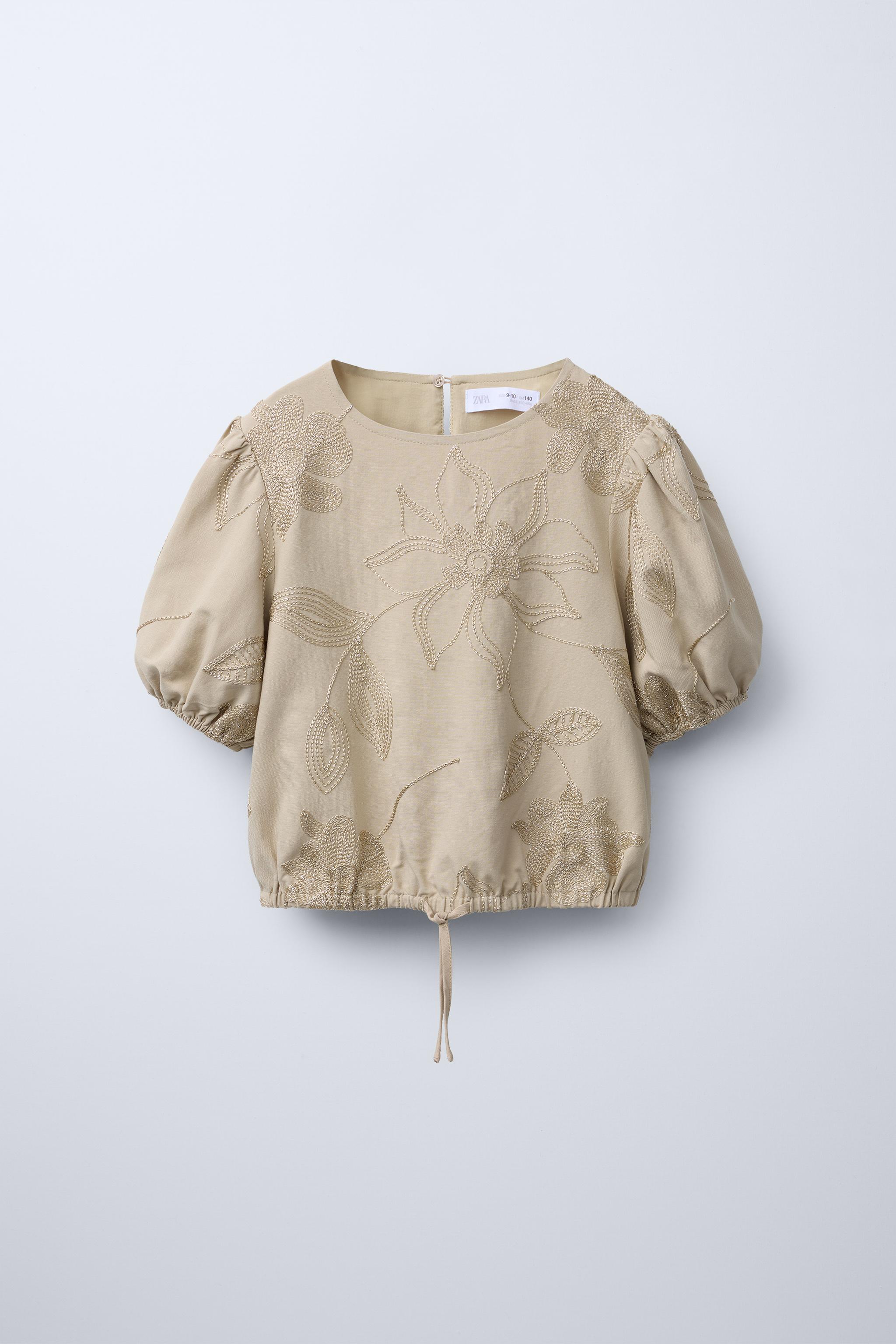 EMBROIDERY FLOWER TOPS  ベージュ flower embroidery balloon tops