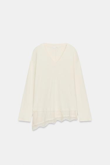 T-SHIRT BIMATIÈRE EN DENTELLE - Écru de Zara - Image 4