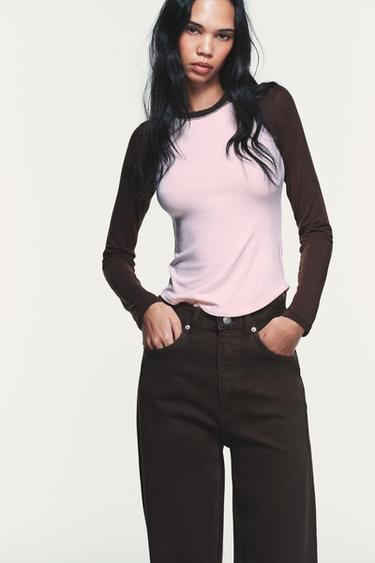 CONTRAST RAGLAN SLEEVE T-SHIRT - Khaki by Zara