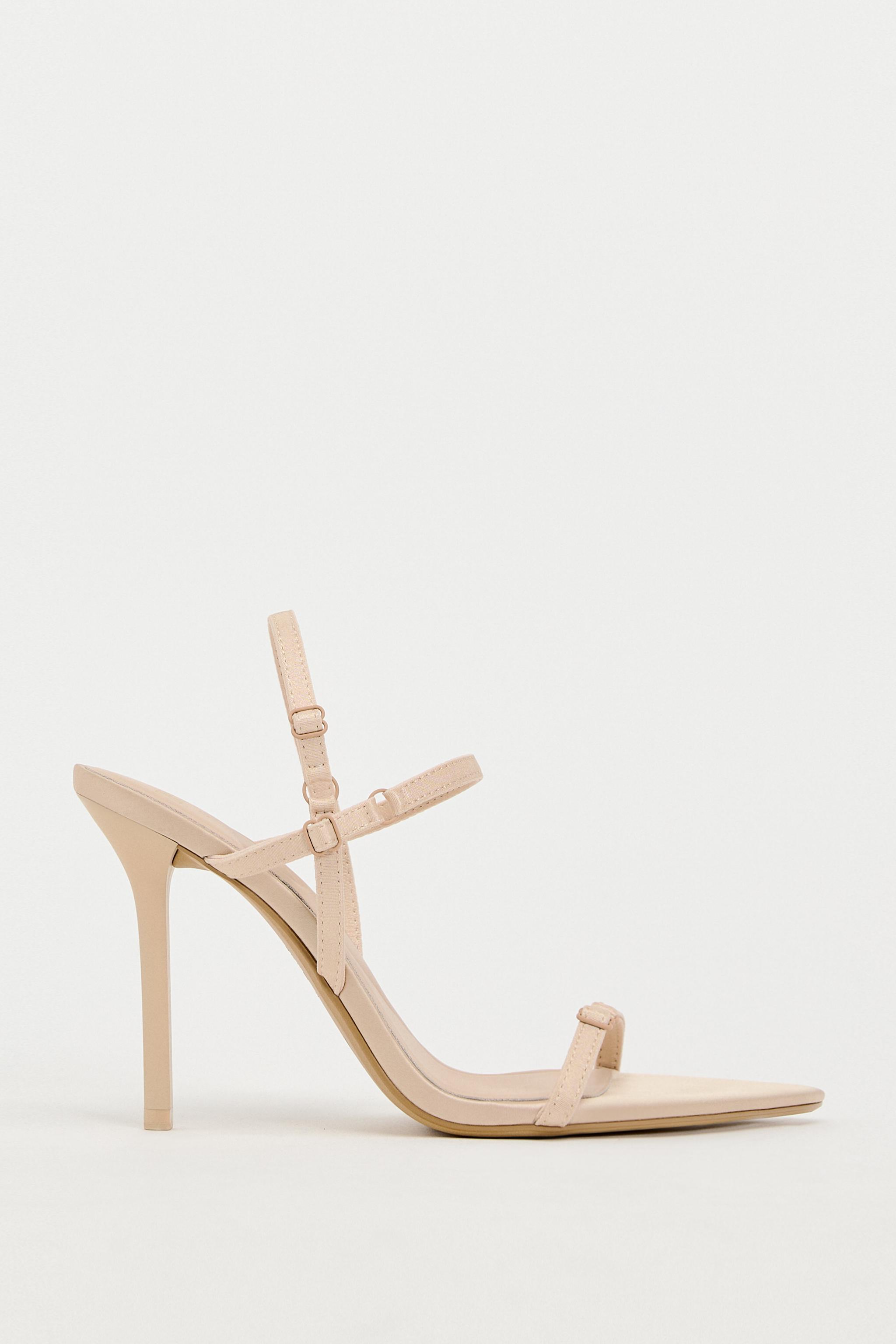 Zara satin strappy mid best sale heel sandals