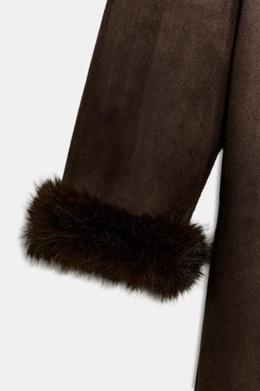 MANTEAU AVEC CEINTURE EFFET FOURRURE ZW COLLECTION - Marron de Zara - Image 4