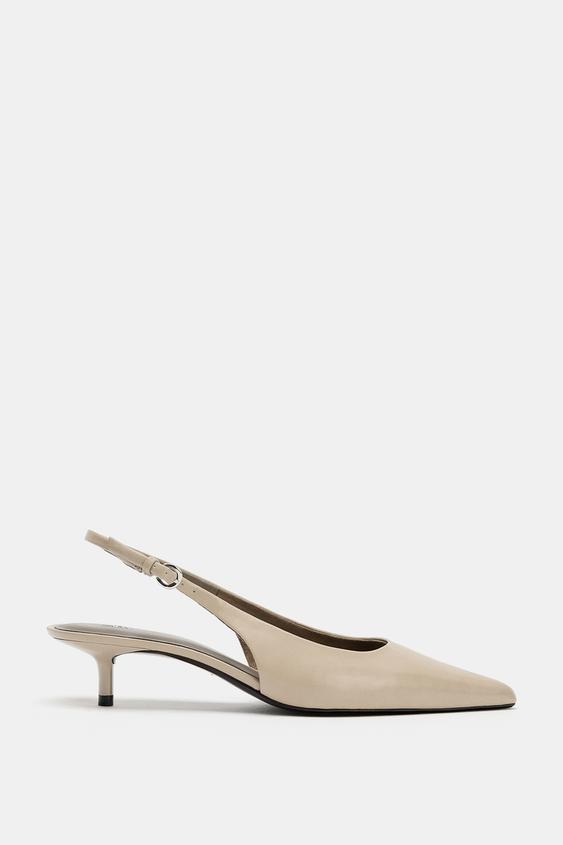 KITTEN HEEL SLINGBACK SHOES - Taupe Grey by Zara - Image 0