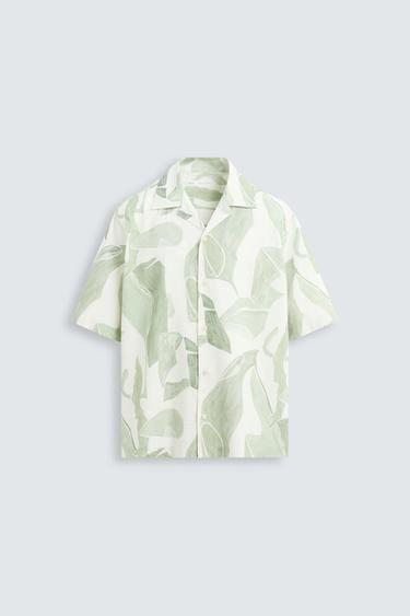 Zara ABSTRACT PRINT SHIRT - Green