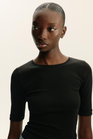 T-SHIRT DE ALGODÃO LAVADO - Preto da Zara