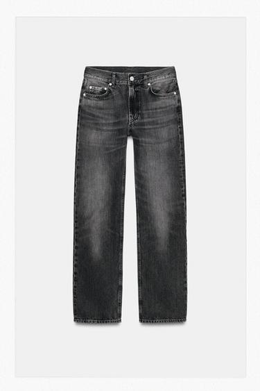 ZW COLLECTION MID-WAIST STRAIGHT JEANS - Black by Zara