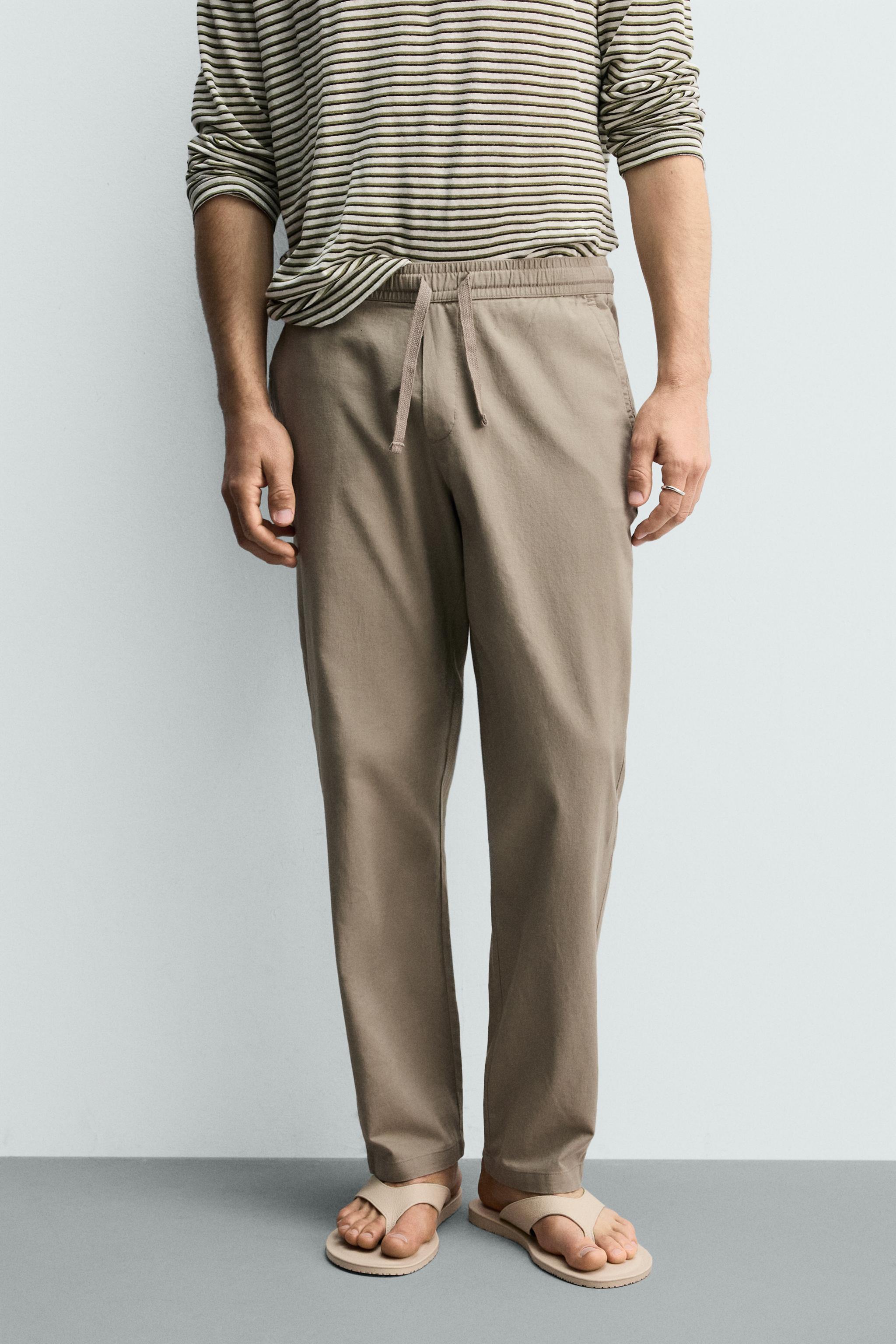COTTON-LINEN RELAXED FIT PANTS — Green