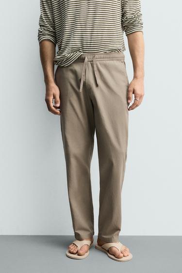 Zara RELAXED FIT COTTON - LINEN PANTS - Green