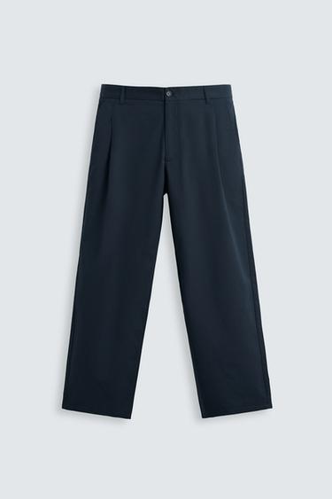 Zara REGULAR-FIT PLEATED PANTS - Navy blue