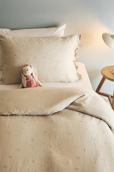 COPRIPIUMINO BAMBINI IN LINO CON RICAMO A FIORI - Beige chiaro di Zara