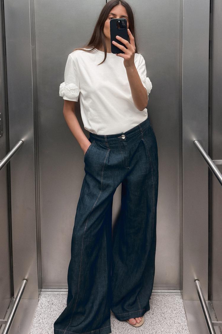 Camiseta Blanca Camiseta Interior Zara Mujer CAMISETA FLORES