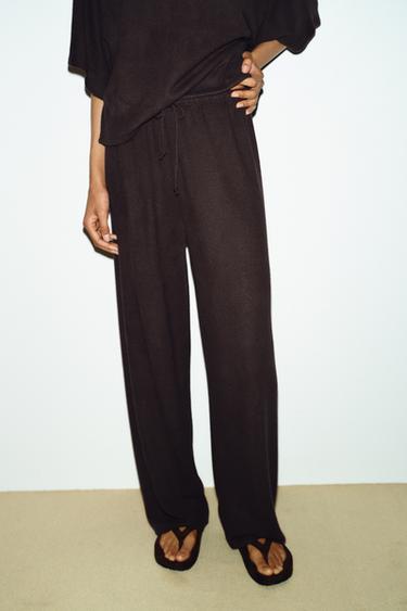 Zaras RUSTIK BYXA WIDE LEG - Mörkbrun