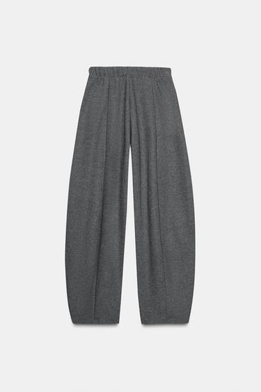 Zara SOFT WIDE LEG PANTS - Gray marl