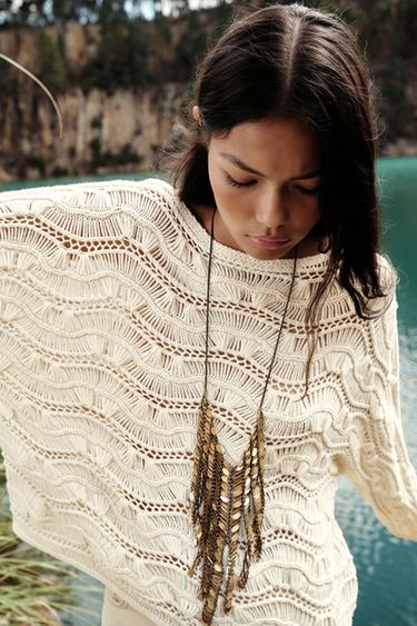 DROP STITCH KNIT SWEATER - Ecru by Zara - Image 1