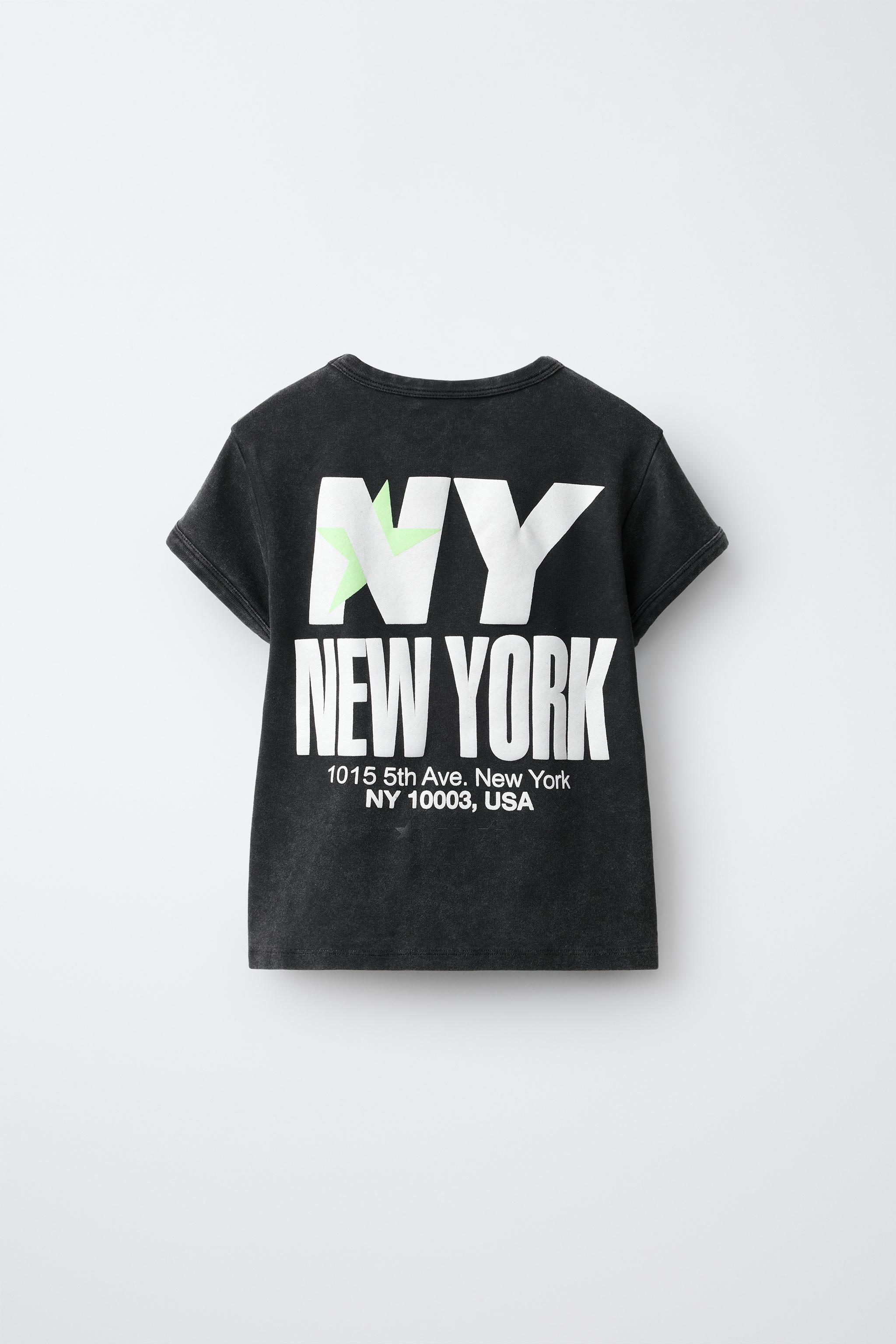 Acid Wash Star & Text Print T-Shirt