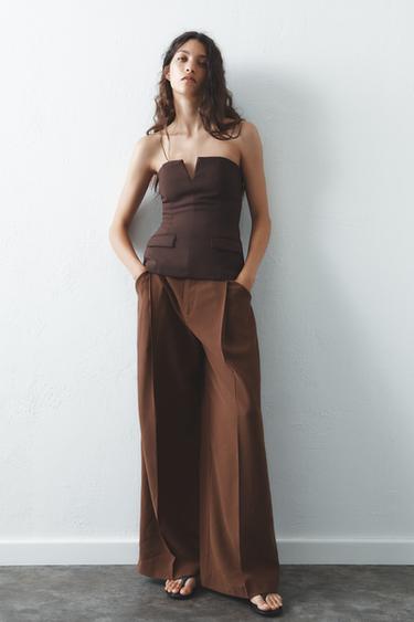 PLEATED TROUSERS - Dark brown by Zara