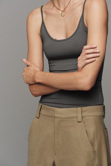 POLYAMIDE CAMISOLE TOP - Dark anthracite by Zara