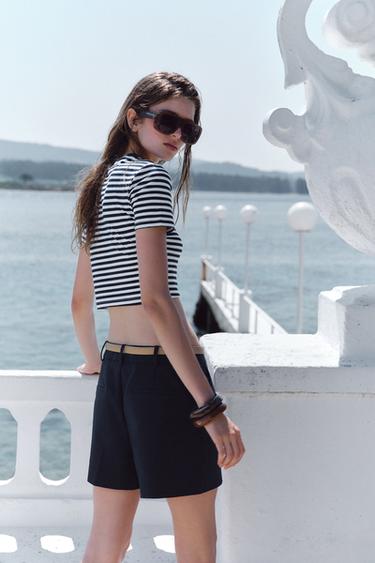 T-SHIRT COURT EXTENSIBLE - Bleu / Blanc de Zara - Image 4