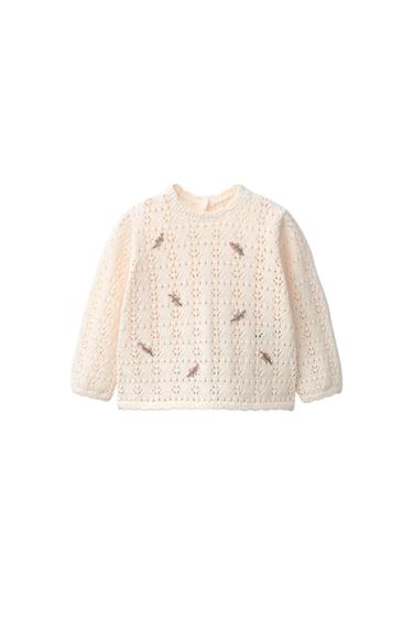 CUTWORK KNIT JUMPER WITH EMBROIDERED FLOWERS - Beige-pink by Zara