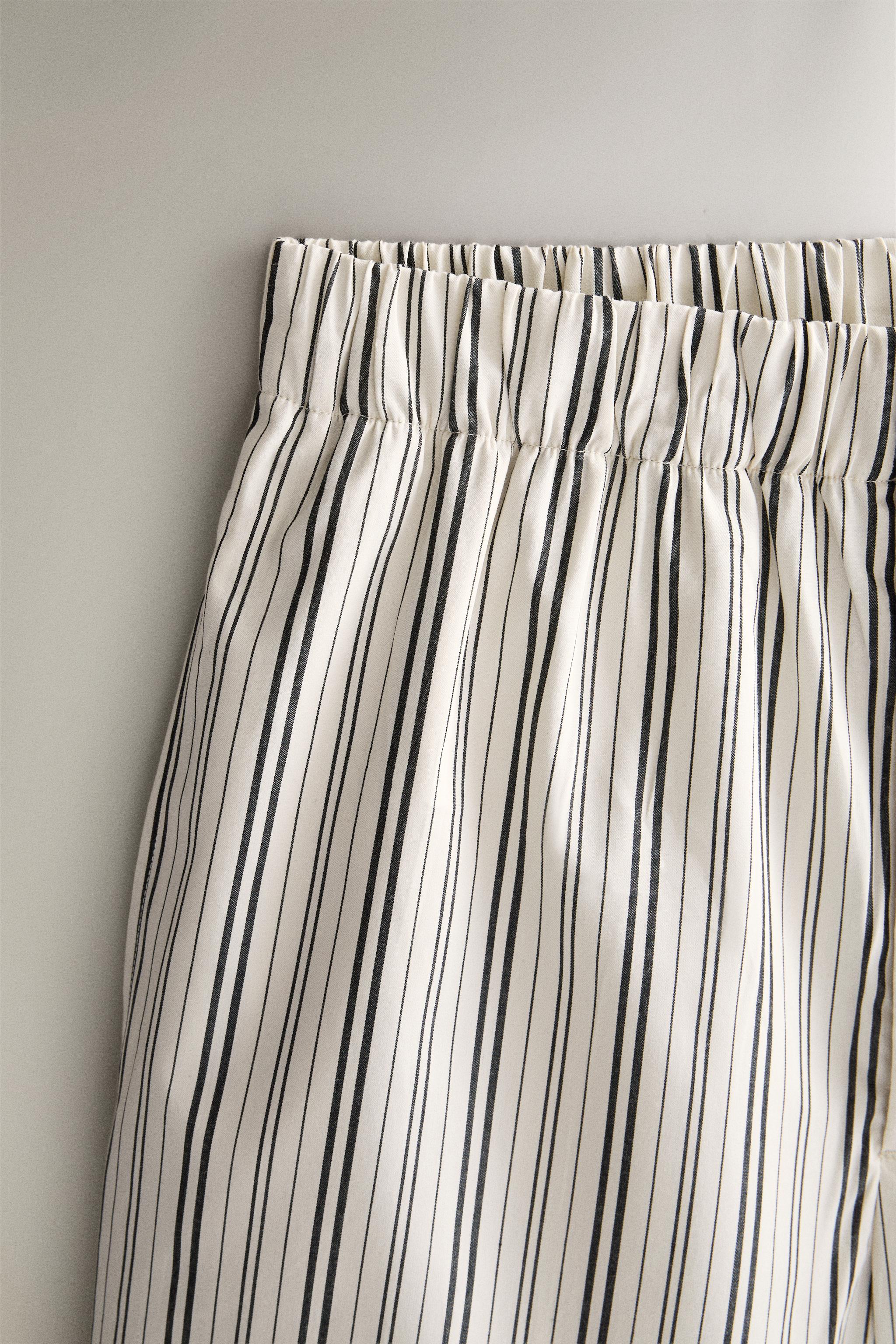 STRIPED COTTON SHORTS — Ecru