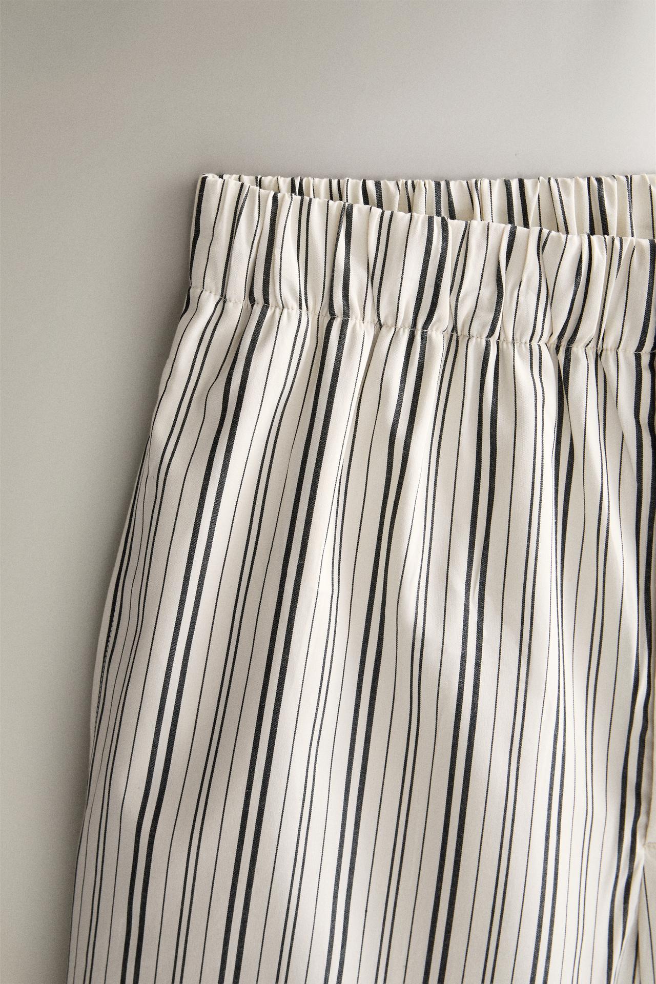 STRIPED COTTON SHORTS — Ecru
