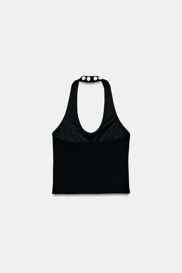 TOP HALTER CLOUTÉ - Noir de Zara - Image 7