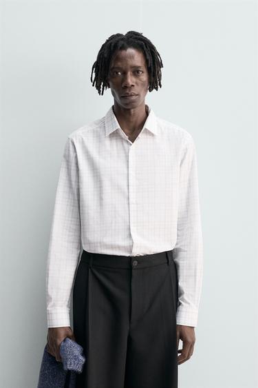 TEXTURED CHECK SHIRT - Oyster-white by Zara