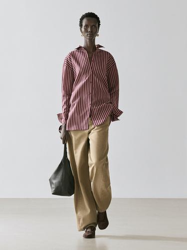 Zara Flowing shirt with striped detailing - Brown - Image 0