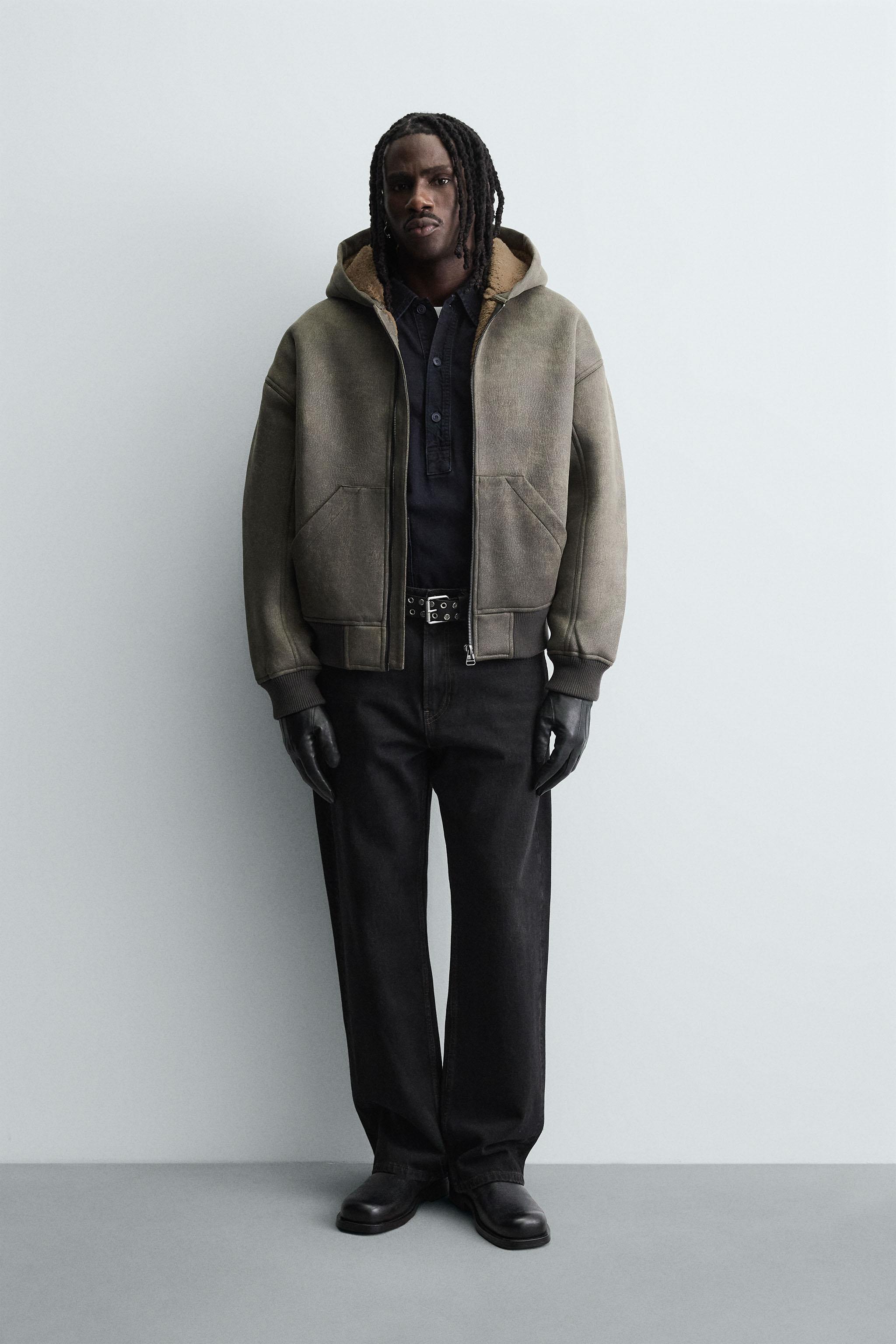 ウォッシュドダブルフェイス フェイクレザー ジャケット - カーキ